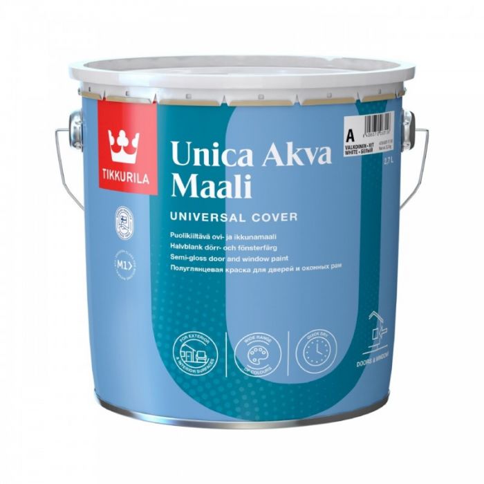 Unica  Akva puolikiiltävä maali ulko-oville ja ikkunoille 2,7L