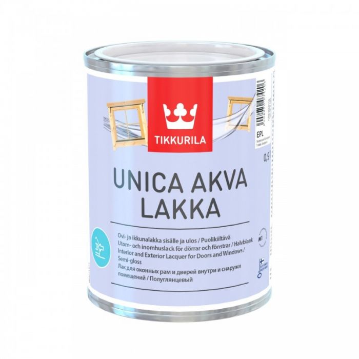 Unica Akva puolikiiltävä lakka ulko-oville ja ikkunoille 1L