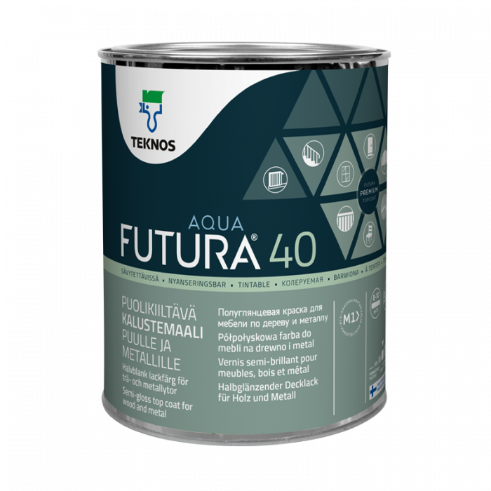 Futura  Aqua 40 Puolikiiltävä kalustemaali puulle ja metallille 0,9L