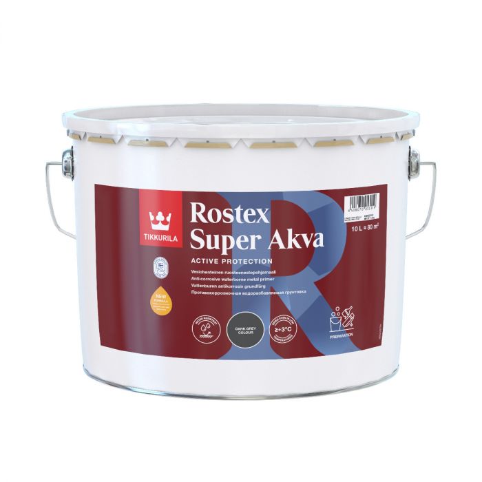 Rostex Super Akva tumman harmaa ruosteenestopohjamaali 10L