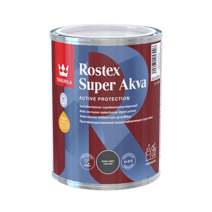 Rostex Super Akva tumman harmaa ruosteenestopohjamaali1L