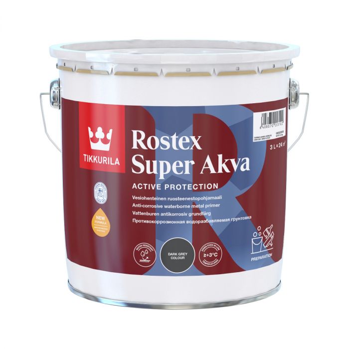 Rostex Super Akva tumman harmaa ruosteenestopohjamaali 3L