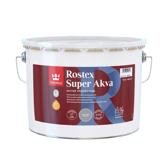 Rostex Super Akva vaalean harmaa ruosteenestopohjamaali 10L