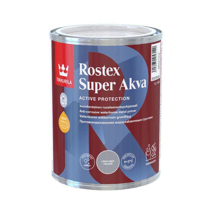 Rostex Super Akva vaalean harmaa ruosteenestopohjamaali 1L