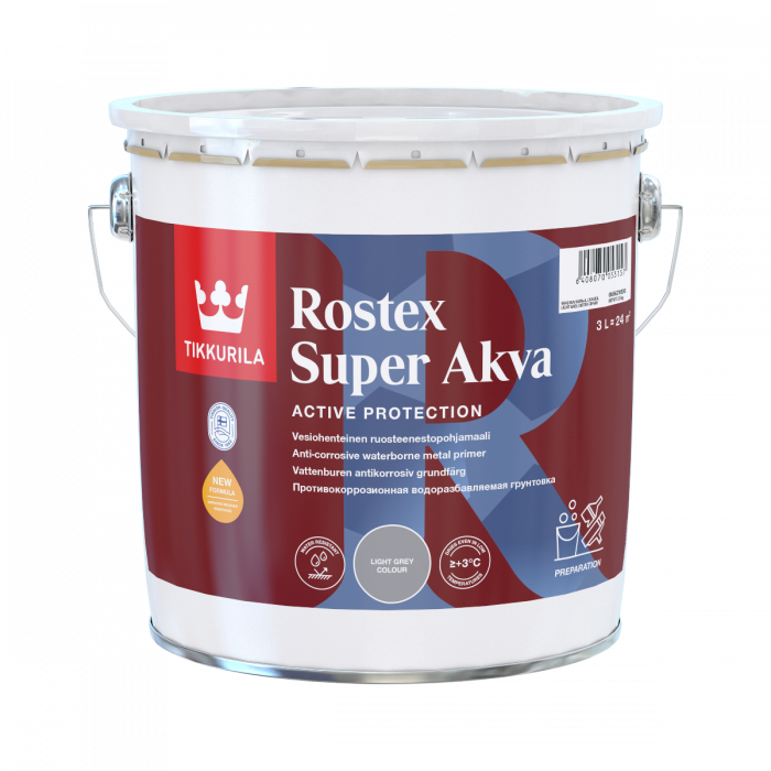 Rostex Super Akva vaalean harmaa ruosteenestopohjamaali 3L
