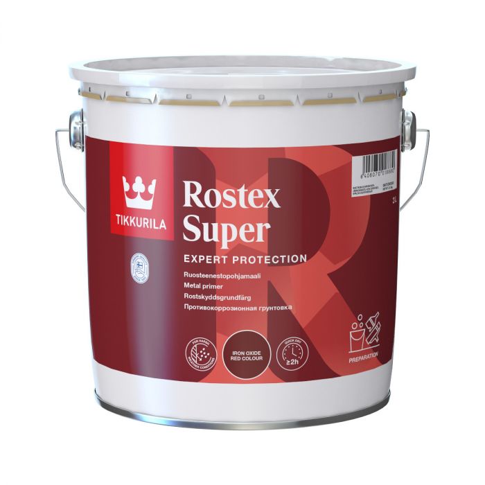 Rostex Super Rautaoksidin Punainen ruosteenestopohjamaali 3L