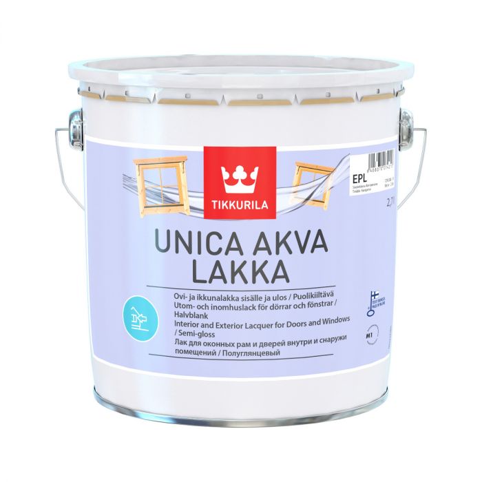Unica Akva  puolikiiltävä lakka ulko-oville ja ikkunoille 3L