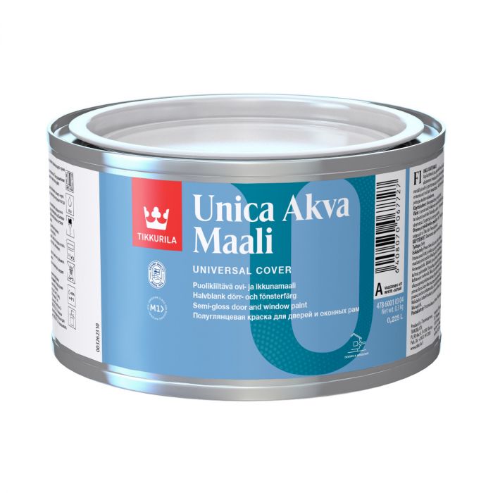 Unica Akva puolikiiltävä maali ulko-oville ja ikkunoille 0,225L