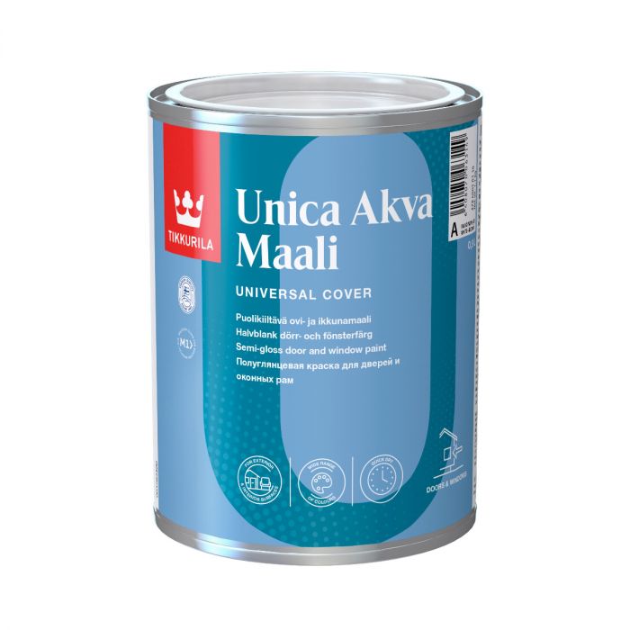 Unica  Akva puolikiiltävä maali ulko-oville ja ikkunoille 0,9L